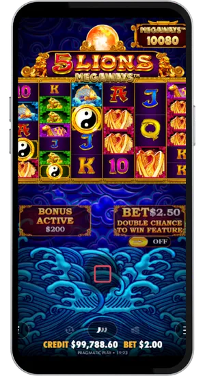 5 Lions Megaways bonus active screen showing 10080 Megaways in play