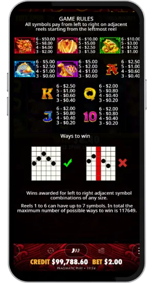 5 Lions Megaways full paytable showing all symbol payouts and ways to win rules