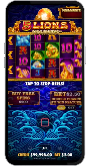 Hitting the spin button or enabling Autospin in 5 Lions Megaways with Ante Bet increasing free spins frequency by 25%